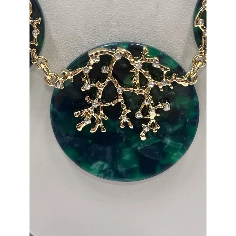 Lilly Pulitzer Coral Cove Emerald Isle Green Round Disc Crystal‎ Necklace New